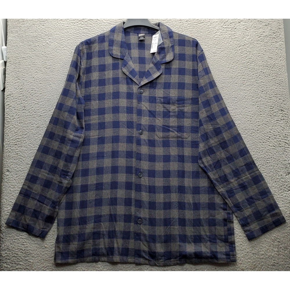 Kohl's Flannel Pajama Top Mens XLT Multi Long Sleeve Chest Pocket Notch Lapel